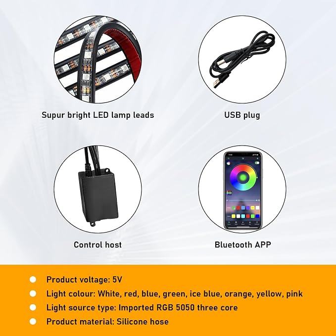 Car Led Interior Lights, RGB 48 LED Multicolor Auto Strip Light with Sound Active Function and APP Control, Under Dash Smart Lighting Kit with Charger, Car Accessories (USB)
