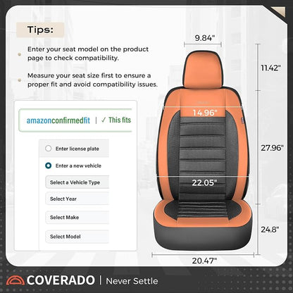 Coverado Car Seat Covers Full Set, Luxury Leather Car Seat Protector, Automotive Front and Rear Mesh Seat Covers, Full Set 5 Seats, Orange&Black Seat Cushion for SUV Sedan Truck