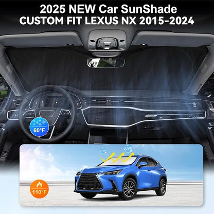 Custom Fit NX NX250 Windshield Sunshade for 2015-2022-2024 2025 Lexus NX350 NX350h NX450h NX300h/NX300/NX200t Accessories Front Window Shades Cover for Windshield 210T Sun Visor Protector Block Heat