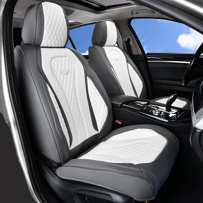 Coverado Seat Covers, Car Seat Covers Front Seats, Car Seat Cover, Waterproof Car Seat Covers, Car Seat Cushion, Front Car Seat Covers Leatherette Car Seat Protector Universal Fit Most Cars White