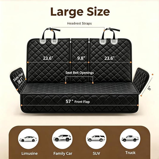 Yuntec Pet Car Seat Cover Back Seat Cover for Dogs Waterproof Dog Car Seat Cover Protector Scratchproof Durable Rear Seat Cover fits Middle Armrest for Cars Suvs Truck (57” Width) - Black