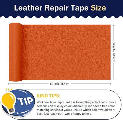 Zenyao Leather Repair Patch Tape - Self Adhesive Leather Repair Kit for Car Seat Furniture, Heavy Duty Vinyl Repair Patch for Couch Sofa, Waterproof Fix for Tears, 16x60 Inch Roll, Orange