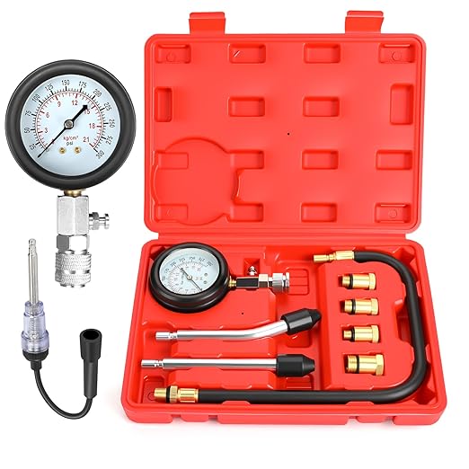 BETOOLL 9pcs Compression Tester with Spark Plug Tester - 300PSI Car and Motorcycle Engine Cylinder Compression Gauge Automotive Tool