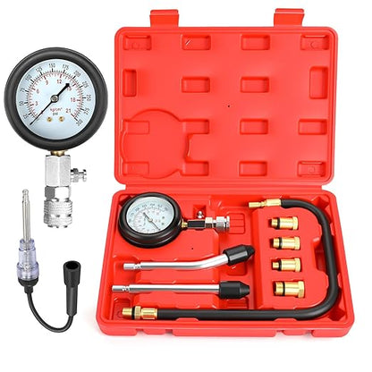BETOOLL 9pcs Compression Tester with Spark Plug Tester - 300PSI Car and Motorcycle Engine Cylinder Compression Gauge Automotive Tool