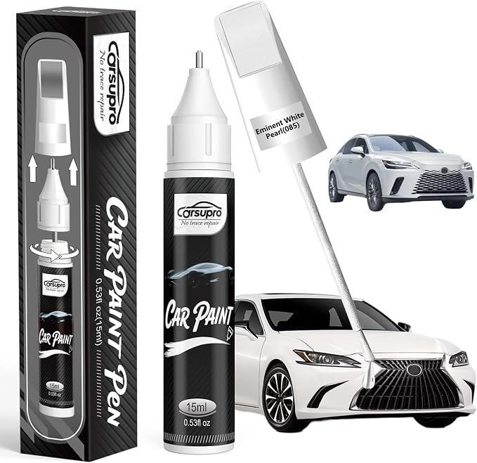 Eminent White Pearl(085) for Lexus Touch Up Paint Pen, 2 in 1 Car Scratch Remover with Pen Tip and Brush, Precise Color Match for Car Paint Scratch Repair, Quickly and Easily Fix Chips and Nicks