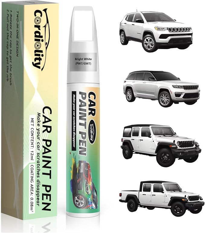 Car Touch Up Paint Bright White(PW7/GW7) for Jeep, Color Accurate Car Scratch Repair Remover Pen Fix Auto Paint Chips and Nicks