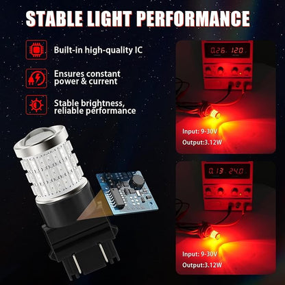 iBrightstar 3157 LED Bulb Red, 3057 LED Brake Lights Bulbs Super Bright for Rear Brake Lights and Tail Lights, 2 Pack