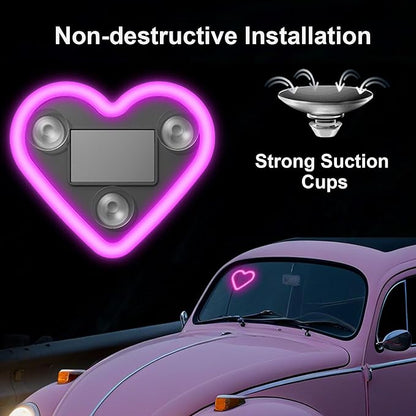 Rechargeable Solar-Powered Wireless Heart LED Light for Car Interior Decorations, with 6 Lighting Modes and Vibration Sensor, Romantic Ambient Gift for Couples/Women/Men, Pink, 1 Pcs