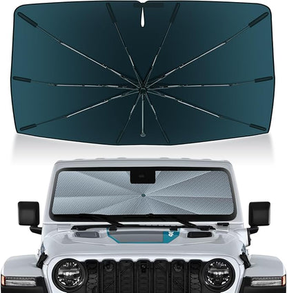 Autorder Windshield Sun Shade Umbrella for 2018-2026 Jeep Wrangler JL Accessories,Upgraded Ice Crystal Material,Easy Setup Umbrella Sunshade for Car Windshield,100% Sun Blocking