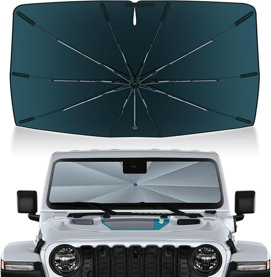 Autorder Windshield Sun Shade Umbrella for 2018-2026 Jeep Wrangler JL Accessories,Upgraded Ice Crystal Material,Easy Setup Umbrella Sunshade for Car Windshield,100% Sun Blocking