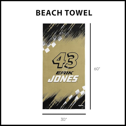 Northwest NASCAR Erik Jones Simple Speed Beach Towel, Cotton Blend Lightweight Bath, Pool Swim Travel Fan Gear, 30 x 60 Inch