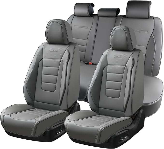Coverado Seat Covers Full Set, Seat Covers for Cars, Gray Car Seat Cover, Waterproof Car Seat Protector, Nappa Car Seat Cushion, 5 Pieces Car Seat Covers Front Seats and Back Fit for Most Cars