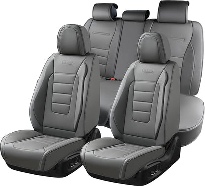 Coverado Seat Covers Full Set, Seat Covers for Cars, Gray Car Seat Cover, Waterproof Car Seat Protector, Nappa Car Seat Cushion, 5 Pieces Car Seat Covers Front Seats and Back Fit for Most Cars