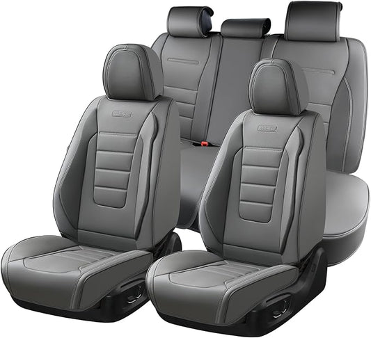 Coverado Seat Covers Full Set, Seat Covers for Cars, Gray Car Seat Cover, Waterproof Car Seat Protector, Nappa Car Seat Cushion, 5 Pieces Car Seat Covers Front Seats and Back Fit for Most Cars