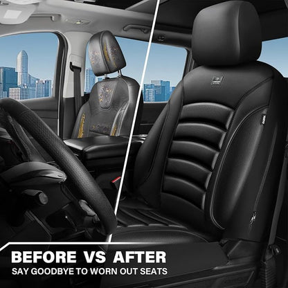 CAR PASS 3D Foam PU Leather Car Seat Covers, Universal Seat Covers Front 2 for Trucks SUV Sedan Automotive Seat Covers Armrest Airbag Compatible Waterproof Comfortable Faux Nappa Leather All Black