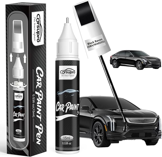 Black Raven(GBA/WA8555) for Cadillac Touch Up Paint Pen, 2 in 1 Car Scratch Remover with Pen Tip and Brush, Precise Color Match for Car Paint Scratch Repair, Quickly and Easily Fix Chips and Nicks