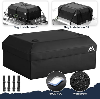 ARKSEN 64" x 34" x 6" Roof Rack Cargo Basket with Extension, 150 LBS Universal Heavy Duty Steel Rooftop Carrier with Waterproof Bag, Cargo Net & Tie Down Straps for SUV, Truck, RV, Pickup