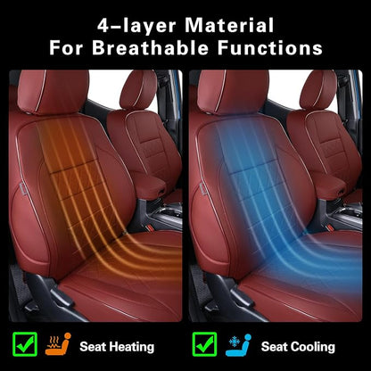 EKR Custom Fit Tacoma Leather Car Seat Covers for Toyota Tacoma 2012 2013 2014 2015 (TRD Sport Seats)- Full Set,Faux Leather(Burgundy)
