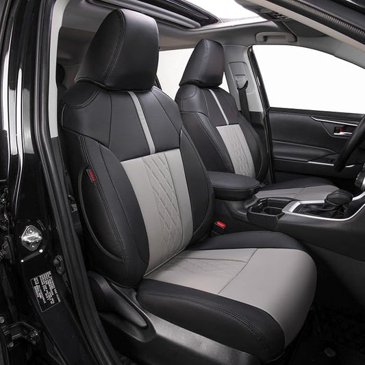 EKR Corolla Seat Covers Custom Fit for Toyota Corolla 2023 2024 2025 2026 Hybird SE&2023 2024 Hybird Nightshade, Leather Car Seat Cover Full Set-Faux Leather(Black+Light Gray-1)