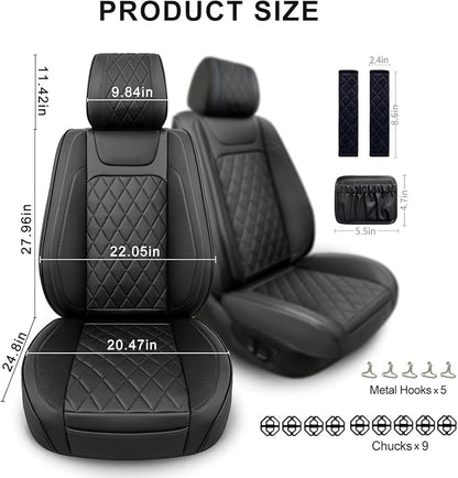 BEITK 2 Pack Leather Front Car Seat Covers,Universal Breathable Full Surround Leather Car Seat Cover Protector,Split Waterproof Luxury Auto Black Seat Cover Cushion for Sedan Cars Pick-up Trucks SUV