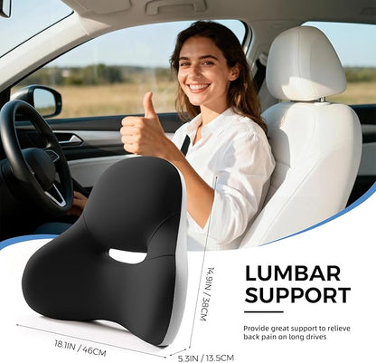 BEBAS Ergonomic Lumbar Support Pillow for Car, Memory Foam Back Support for Driving, Lower Back Pillow for Pain Relief, Comfort Lumbar Cushion for Office Chairs, Car Seat, Wheelchair -Black
