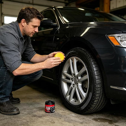 Gloss Tire Shine, Car Paste, 3.15x2.36x2.36 Inches Tire Restorer with Sponge Applicator, Glycerin Formula Coating, Black Shine Finish with Smooth Style, Auto Care Accessory for SUV Truck