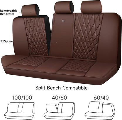 CAR PASS Piping Luxury Faux Leather Seat Covers Full Set, 5 Seats Anti-Slip Waterproof Seat Covers Compatible with Front Armrests, Universal Fit for Suvs,Vans,Trucks,Airbag Compatible, Pure Brown