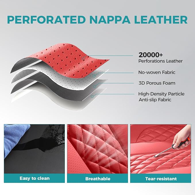Leather Car Seat Covers Full Set, Breathable Faux Leather Seat Covers for Cars SUV Sedan Waterproof BlackRed