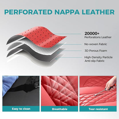 Leather Car Seat Covers Full Set, Breathable Faux Leather Seat Covers for Cars SUV Sedan Waterproof BlackRed