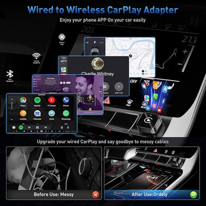 iGENJUN Wireless CarPlay Adapter 2026 Upgrade Mini Design, USB/USB-C Plug & Play Converts CarPlay to Wireless - Easy Use Fast Stable Connection Car Play for iPhone & Android