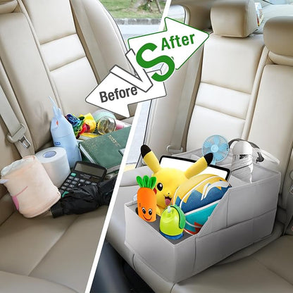 MULISOFT Car Seat Organizer- Backseat Car Organizer with 12 Storages Compartments and 2 Cup Holders, Organizers and Storage, Front Seat for Travel Kids,Pure Gray