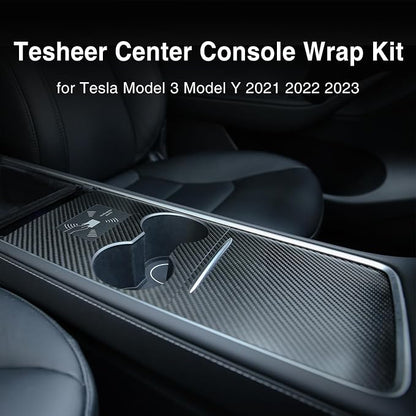 Carbon Fiber Center Console Wrap Kit for Tesla Model 3 & Model Y 2021-2023, Black, 3K Twill, Matte Finish