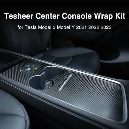 Carbon Fiber Center Console Wrap Kit for Tesla Model 3 & Model Y 2021-2023, Black, 3K Twill, Matte Finish