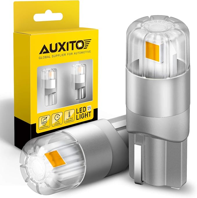AUXITO 194 LED Bulbs Amber Yellow, Super Bright 1:1 Size, 168 175 2825 W5W T10 Car Bulbs for Dome Map Door Courtesy License Plate Lights Parking Side Marker Cornering Trunk Lights (Pack of 2)