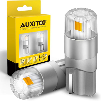 AUXITO 194 LED Bulbs Amber Yellow, Super Bright 1:1 Size, 168 175 2825 W5W T10 Car Bulbs for Dome Map Door Courtesy License Plate Lights Parking Side Marker Cornering Trunk Lights (Pack of 2)