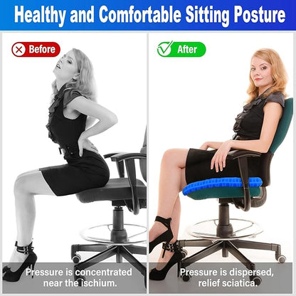 Gel Seat Cushion for Long Sitting Pressure Relief(Super Large & Thick) - Gel Cushions for Office Chairs - Tailbone Pain Relief Cushion, Sciatica & Back Support, Wheelchair Cushions & Car Seat Cushion