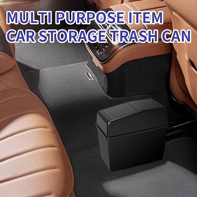 1 Pcs Black Car Trash Can, Car Trash Bin with Lid, Universal Portable Car Trash Can for Most Cars,Suvs, Offices