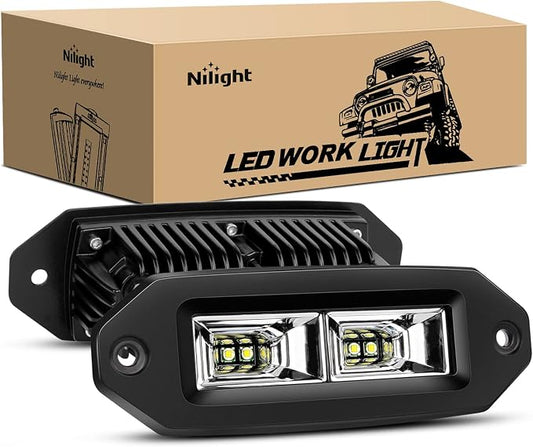 Nilight 2Pcs 40W Flush Mount LED Pods Flood LED Work Light Bar, Off Road Backup Driving Lights Fog Lamp for Jeep Bumper ATV UTV SUV Truck Boat