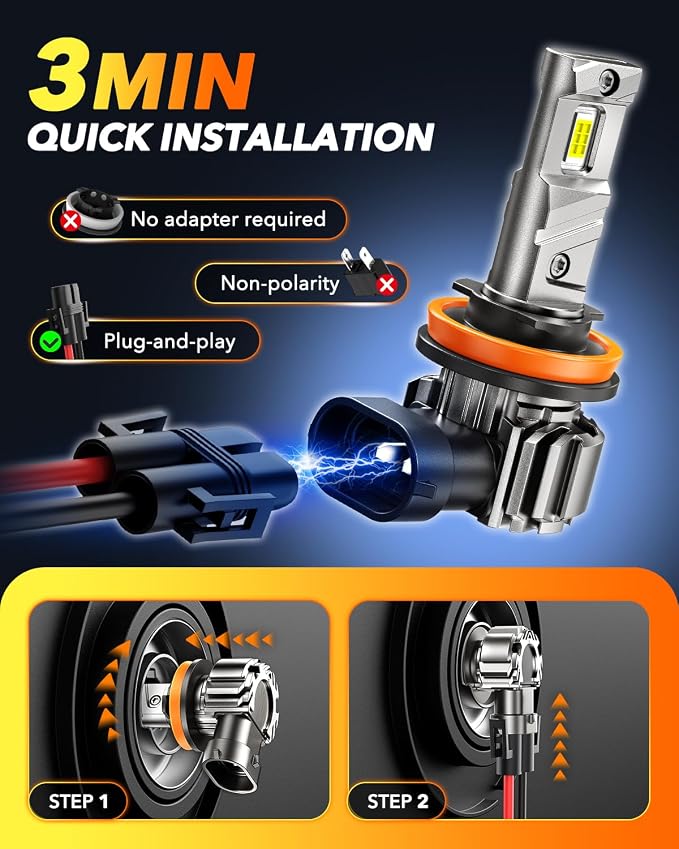 OXILAM Latest H11/H9 LED Bulbs, 86,000LM 13X Ultra-Brightness, Real 1:1 Halogen Mini Size, 10-Year Longer Lifespan, Sealed Design for H11 H8 Fog Lights, Plug and Play, Pack of 2