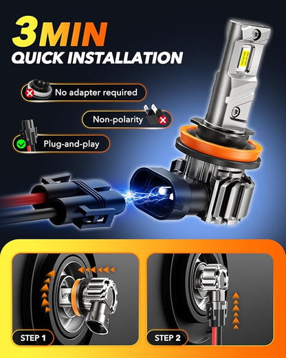 OXILAM Latest H11/H9 LED Bulbs, 86,000LM 13X Ultra-Brightness, Real 1:1 Halogen Mini Size, 10-Year Longer Lifespan, Sealed Design for H11 H8 Fog Lights, Plug and Play, Pack of 2