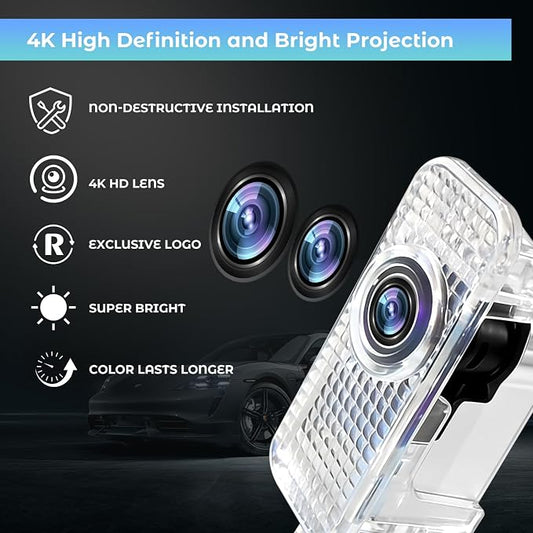 Car Door Light Logo Projector, Upgraded 4K HD LED Lights Compatible with A1/A3/A4/A5/A6/A7/A8/Q3/Q5/Q7/Q8/R8/TT Series Car Accessories (AU-DII-2PC)