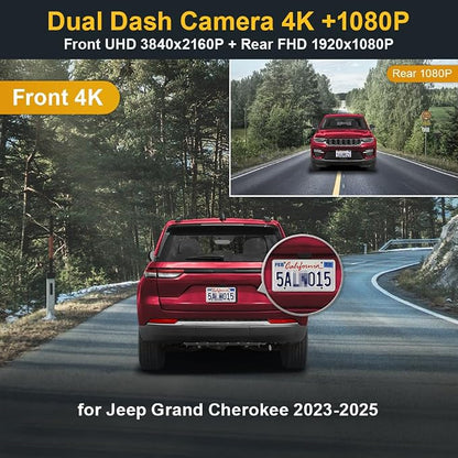 Fitcamx Front 4K+Rear 1080P 4K Dash Cam Adapts for Jeep Grand Cherokee 2023-2025 L 4XE (HD2-0513), Integrated OEM Look, Dual HD Video, WiFi & APP, Loop Recording, G-Sensor, Easy to Use, 128GB Card