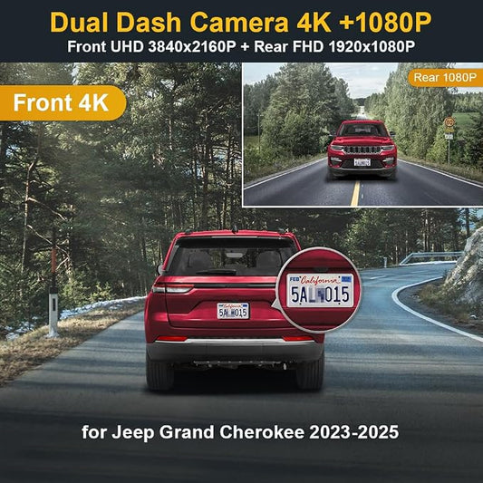 Fitcamx Front 4K+Rear 1080P 4K Dash Cam Adapts for Jeep Grand Cherokee 2023-2025 L 4XE (HD2-0513), Integrated OEM Look, Dual HD Video, WiFi & APP, Loop Recording, G-Sensor, Easy to Use, 128GB Card