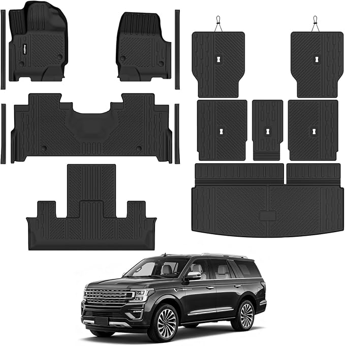 Floor Mats for 2025 2026 Ford Expedition 7 Seats with 2nd Row Bucket Seat, Trunk Mat and Backrest Mat & Door Sill Guard All Weather TPE Protector for Ford Expedition Accessories