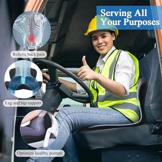 Car Seat Cushion, Memory Foam Driving Cushion with Adjustable Strap, Ergonomic Pad for Car & Semi Truck, Office Chair Cushion for Sciatica & Lower Back Pain Relief, Dark Gray
