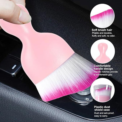 Ziciner Car Detailing Brush, Curved Soft Bristles Auto Removal Dust Collectors, Universal Vehicle Dashboard, Air Conditioner Vents etc Interior Cleaning Tool Accessories (Pink/White/Red)
