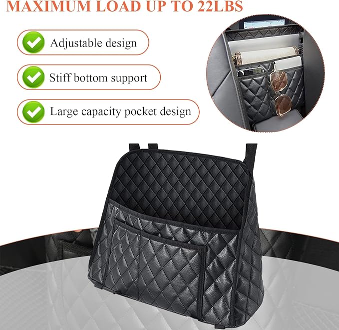 povtii Car Purse Holder Between Seats, Large Capacity Leather Auto Front Seat Handbag Organizer Pocket, Backseat Barrier Storage Bag for Kids Pet, Universal Interior Car Accessories