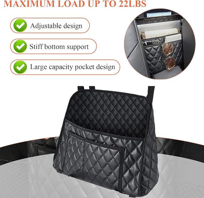 povtii Car Purse Holder Between Seats, Large Capacity Leather Auto Front Seat Handbag Organizer Pocket, Backseat Barrier Storage Bag for Kids Pet, Universal Interior Car Accessories
