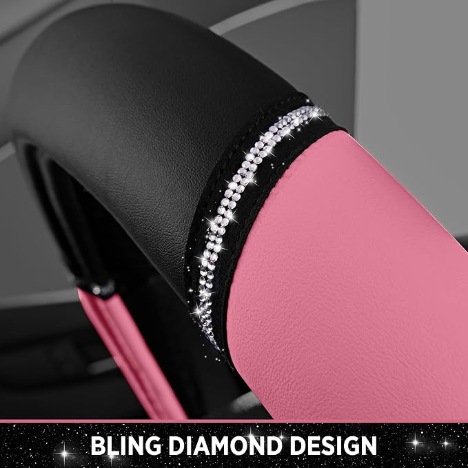 Road Comforts Leather Steering Wheel Cover - Made with PVC Leather - Anti-Slip, Universal Fit 14 1/2 inches to 15 inches - Pink