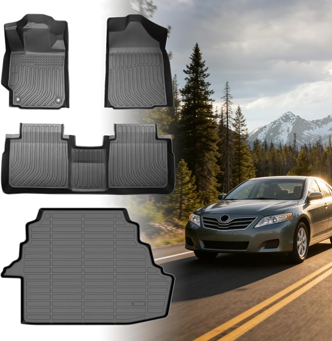 Floor Mats for Toyota Camry 2007-2011(ONLY Gas), NOT for Hybrid, Custom Fit Camry CE XLE SE LE Floor Mats, Front Rear Mats & Cargo Liner, TPE Anti-Slip Waterproof Duty Car Accessor